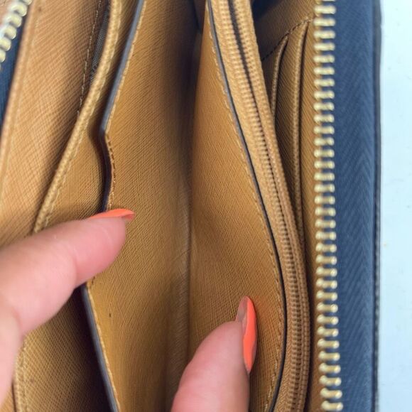 Michael Kors Jet Set Travel Continental Wallet Navy Stripe Zip Wristlet - Picture 13 of 16